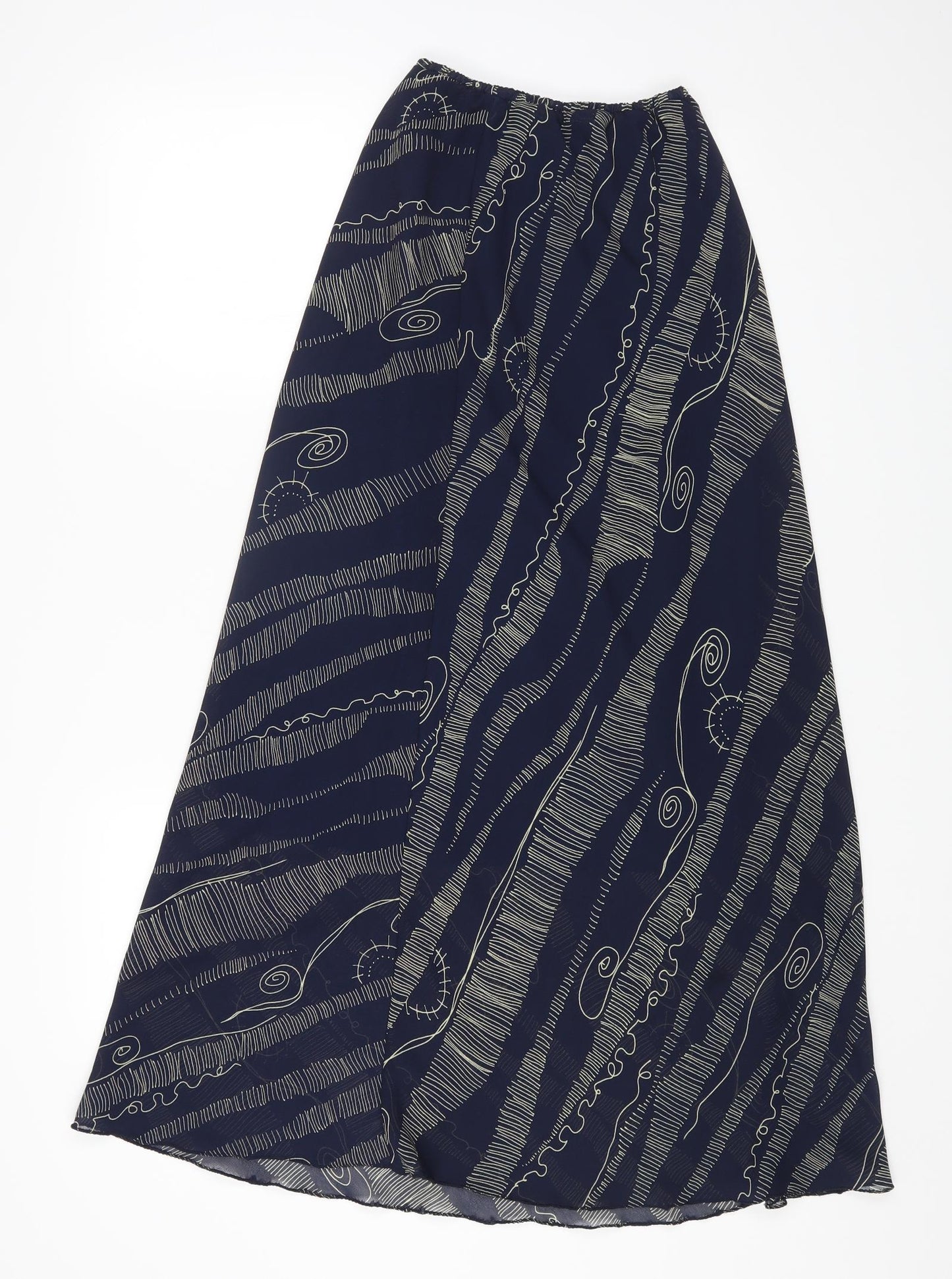 Preworn Womens Blue Geometric Polyamide Maxi Skirt Size 14