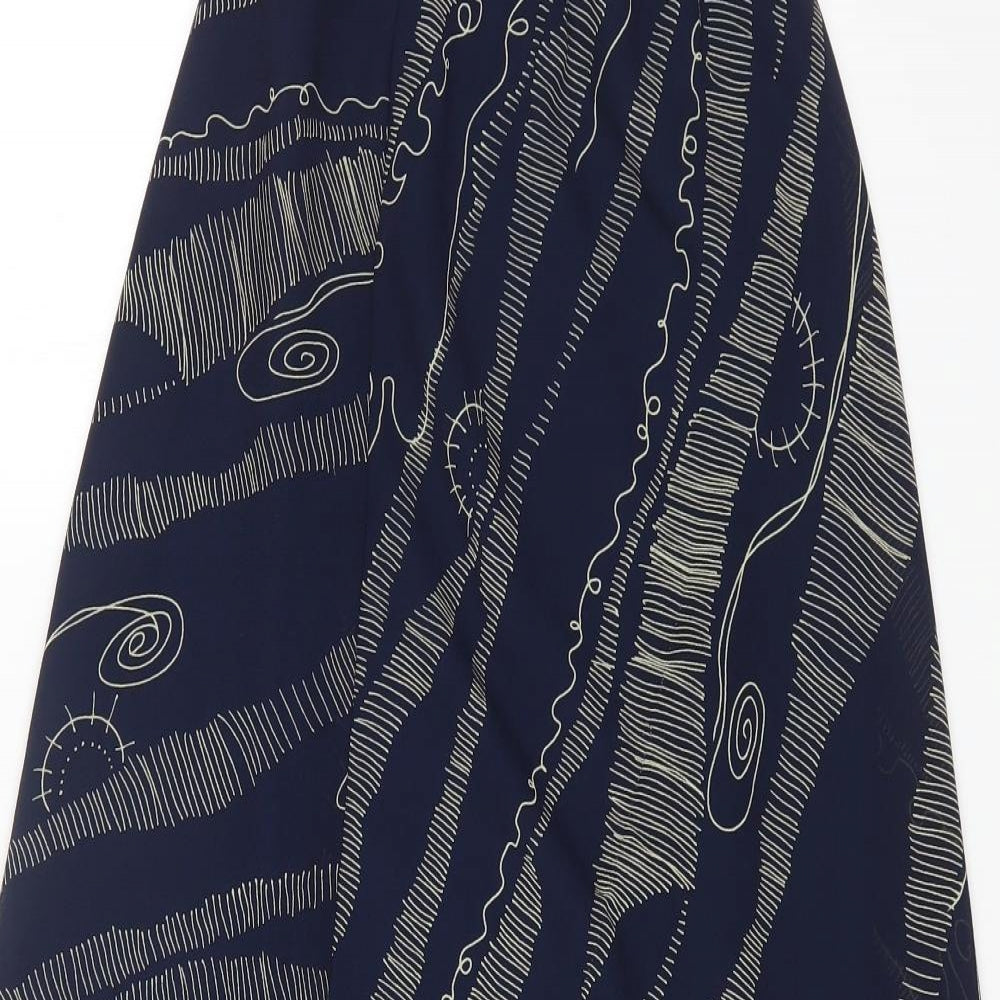 Preworn Womens Blue Geometric Polyamide Maxi Skirt Size 14