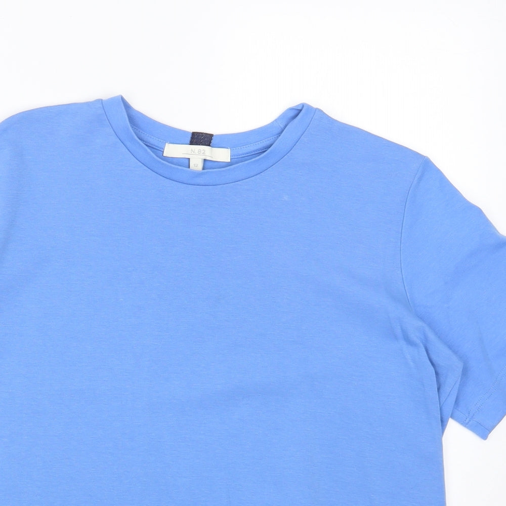 N.82 Womens Blue Cotton Basic T-Shirt Size 12 Round Neck