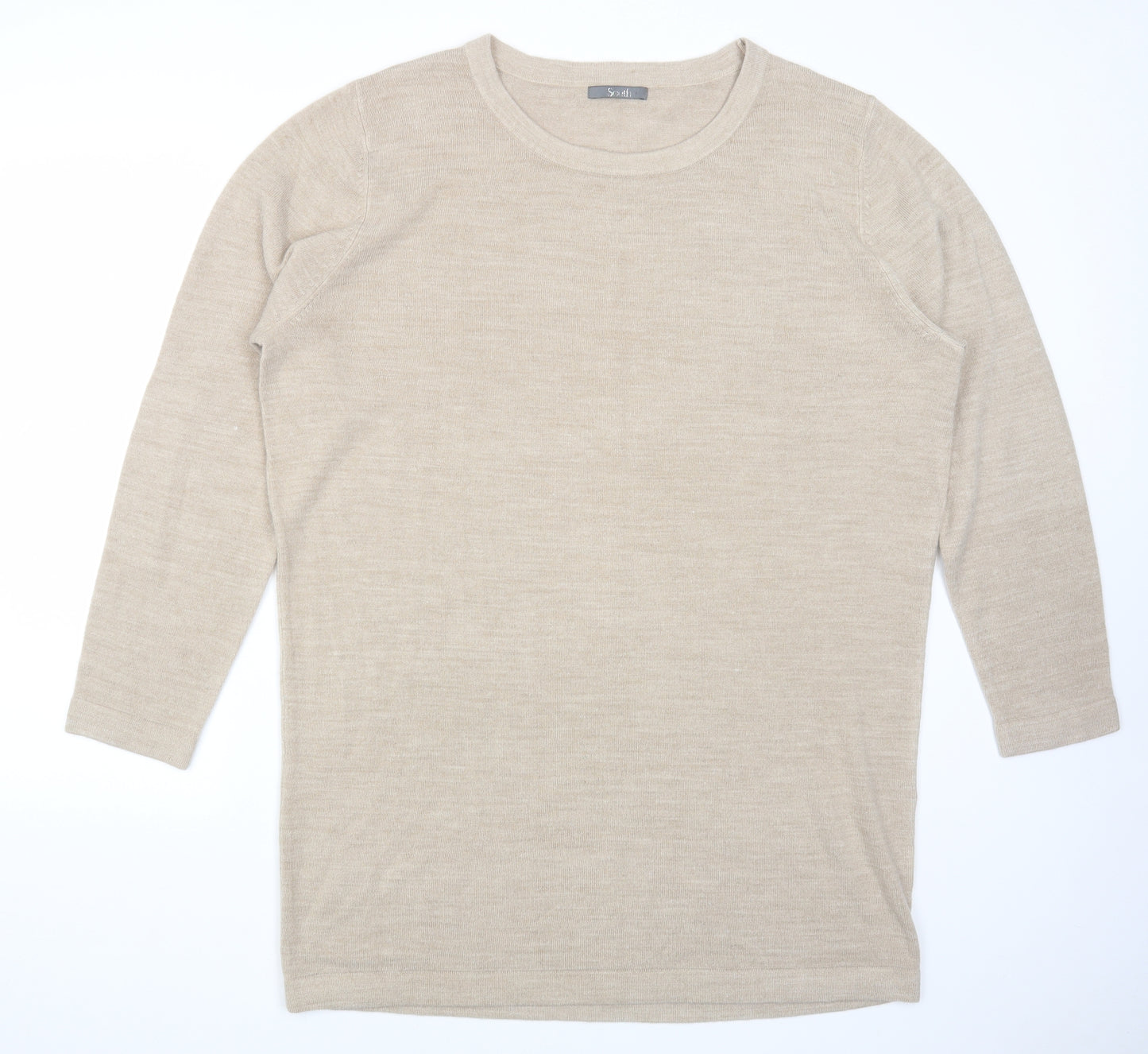 South Womens Beige Round Neck Acrylic Pullover Jumper Size 22