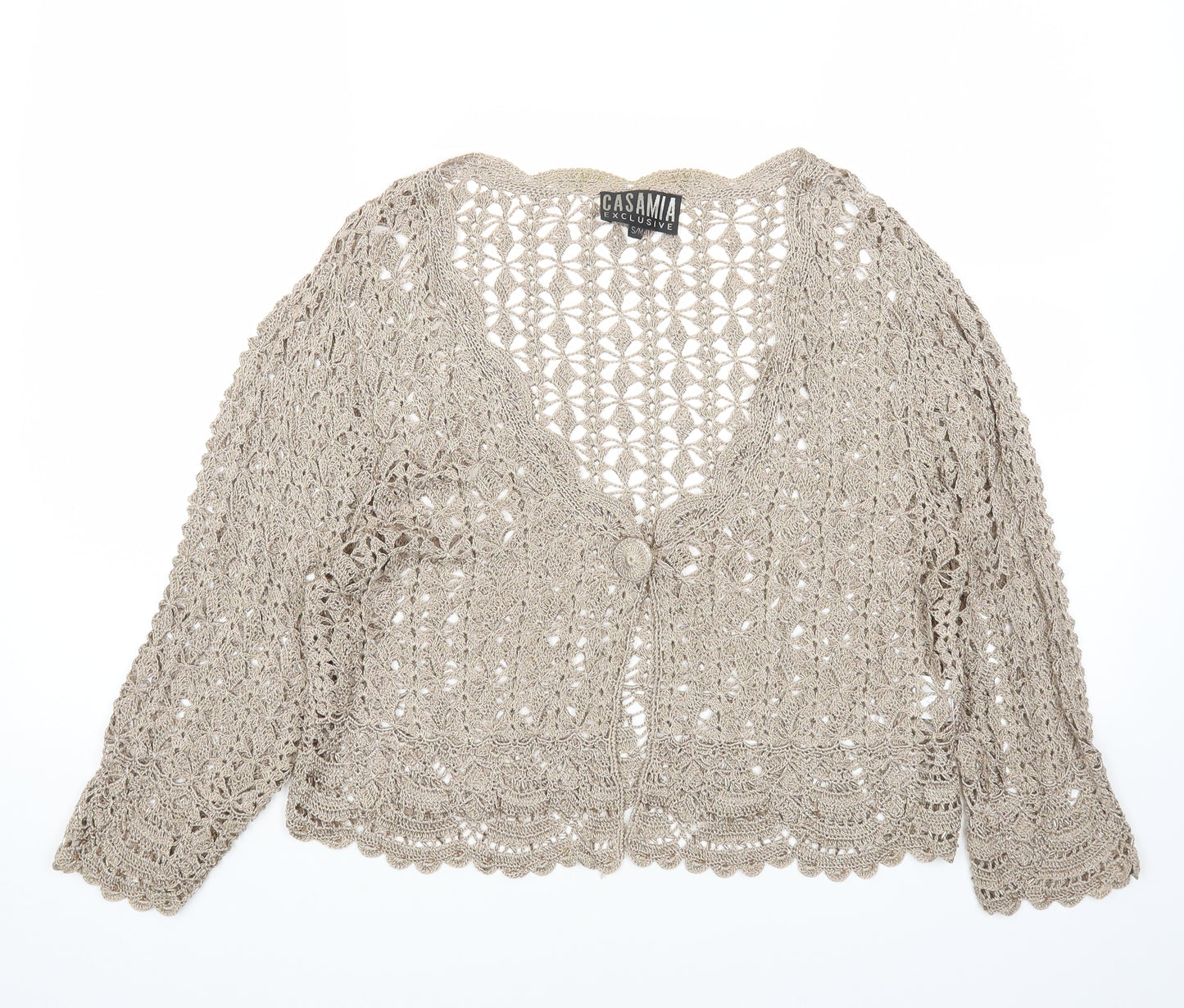 Casamia Womens Gold Scoop Neck Viscose Cardigan Jumper Size S