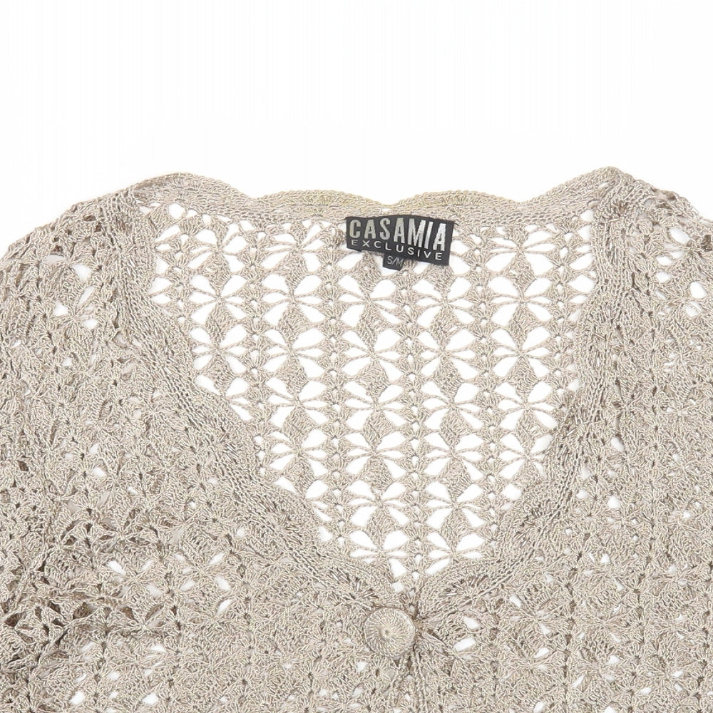 Casamia Womens Gold Scoop Neck Viscose Cardigan Jumper Size S