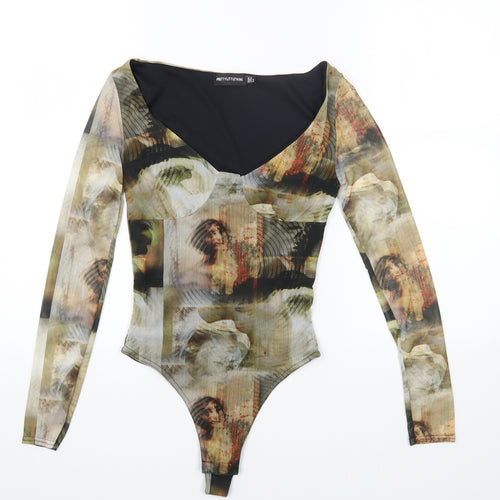 PRETTYLITTLETHING Womens Multicoloured Geometric Polyester Bodysuit One-Piece Size 6 Snap