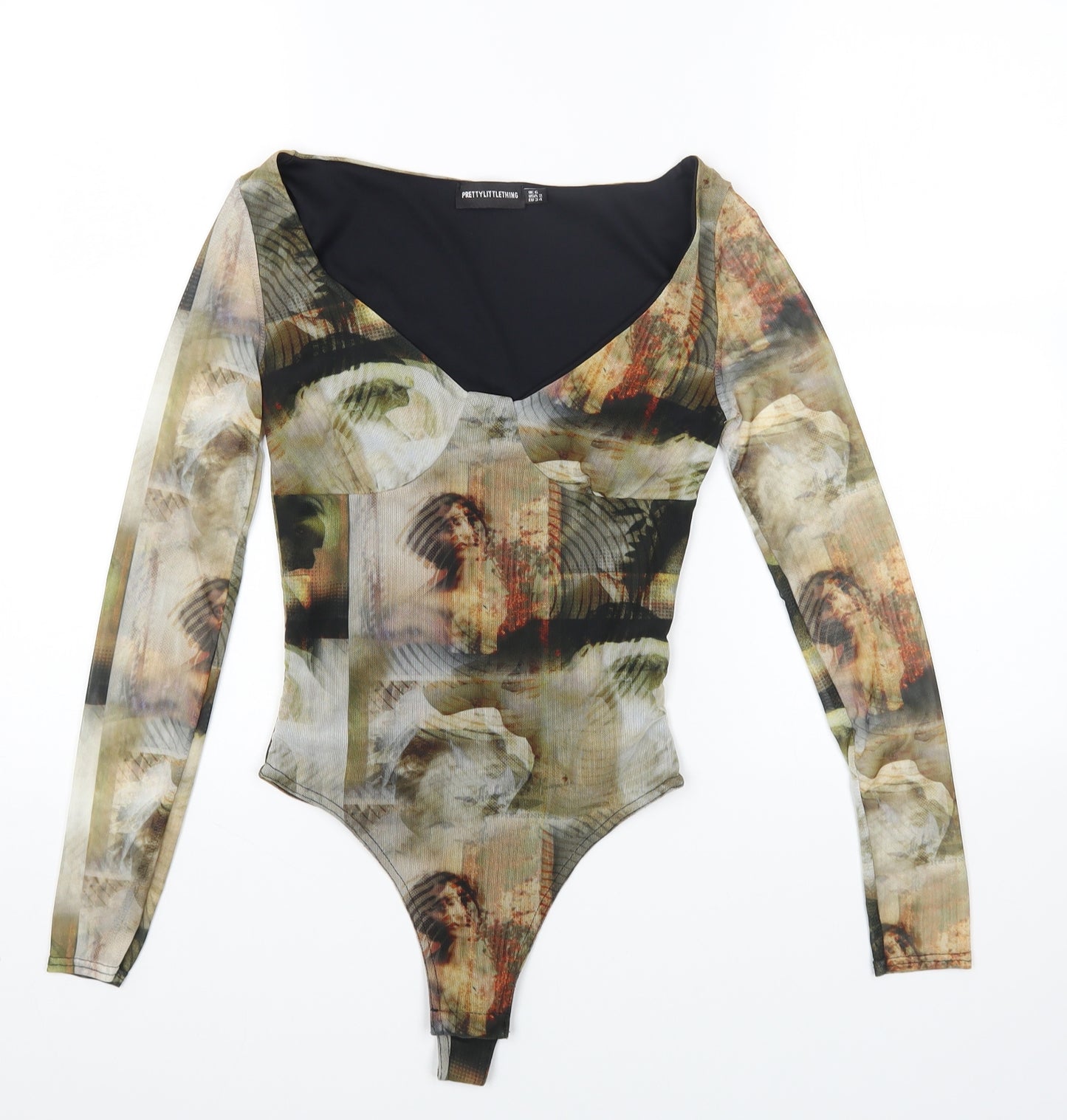 PRETTYLITTLETHING Womens Multicoloured Geometric Polyester Bodysuit One-Piece Size 6 Snap