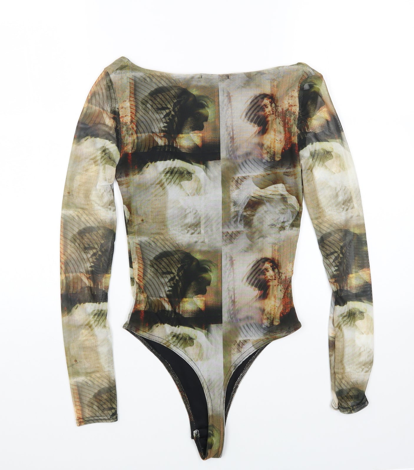 PRETTYLITTLETHING Womens Multicoloured Geometric Polyester Bodysuit One-Piece Size 6 Snap