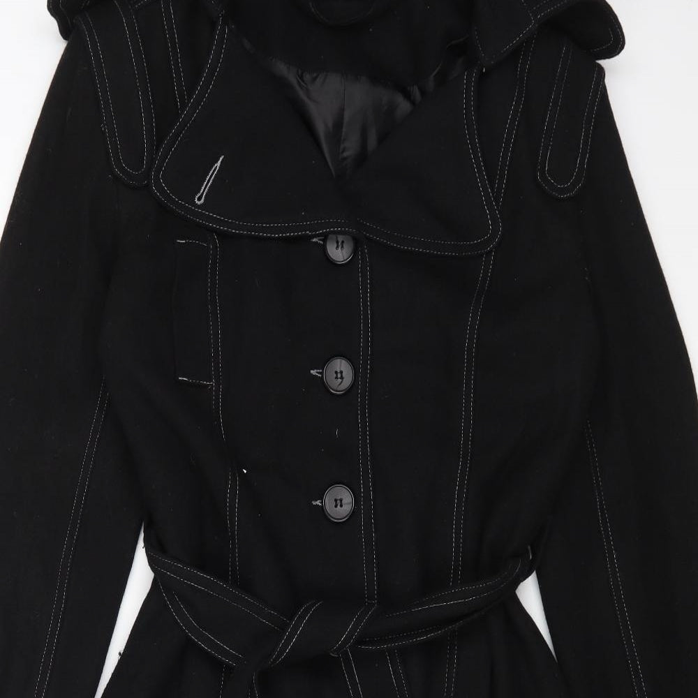 Preworn Womens Black Floral Trench Coat Coat Size M Button
