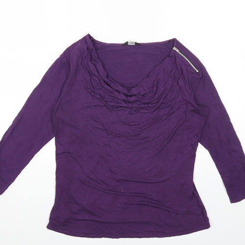 George Womens Purple Viscose Basic T-Shirt Size 16 Cowl Neck