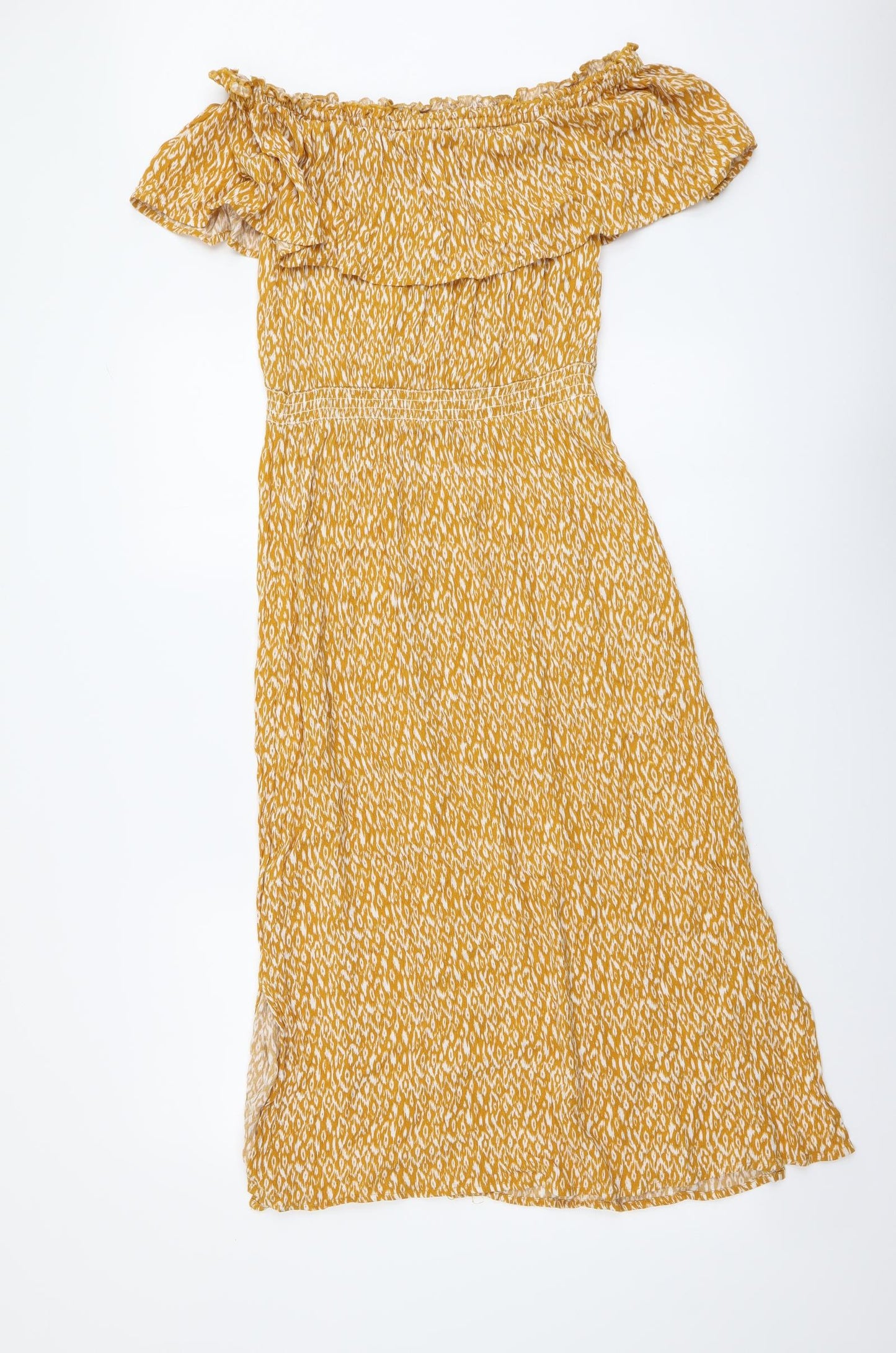 Nutmeg Womens Yellow Floral Viscose A-Line Size 8 Off the Shoulder Pullover