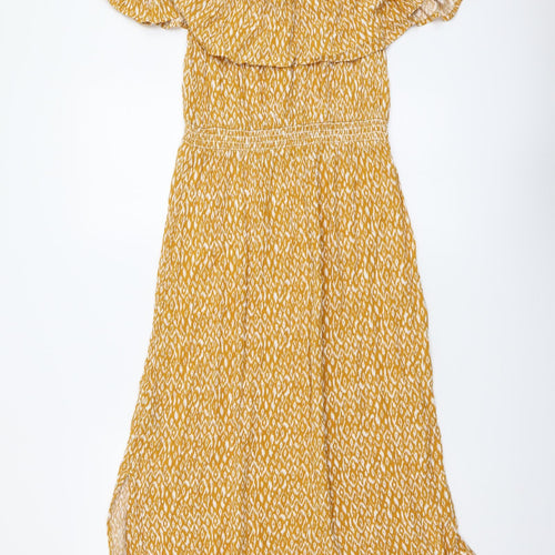 Nutmeg Womens Yellow Floral Viscose A-Line Size 8 Off the Shoulder Pullover
