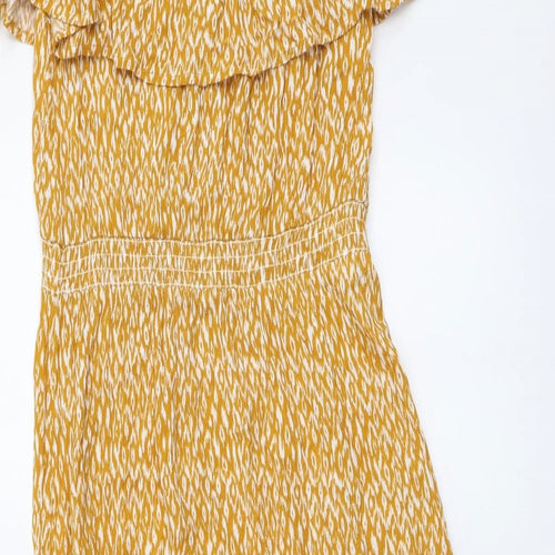 Nutmeg Womens Yellow Floral Viscose A-Line Size 8 Off the Shoulder Pullover