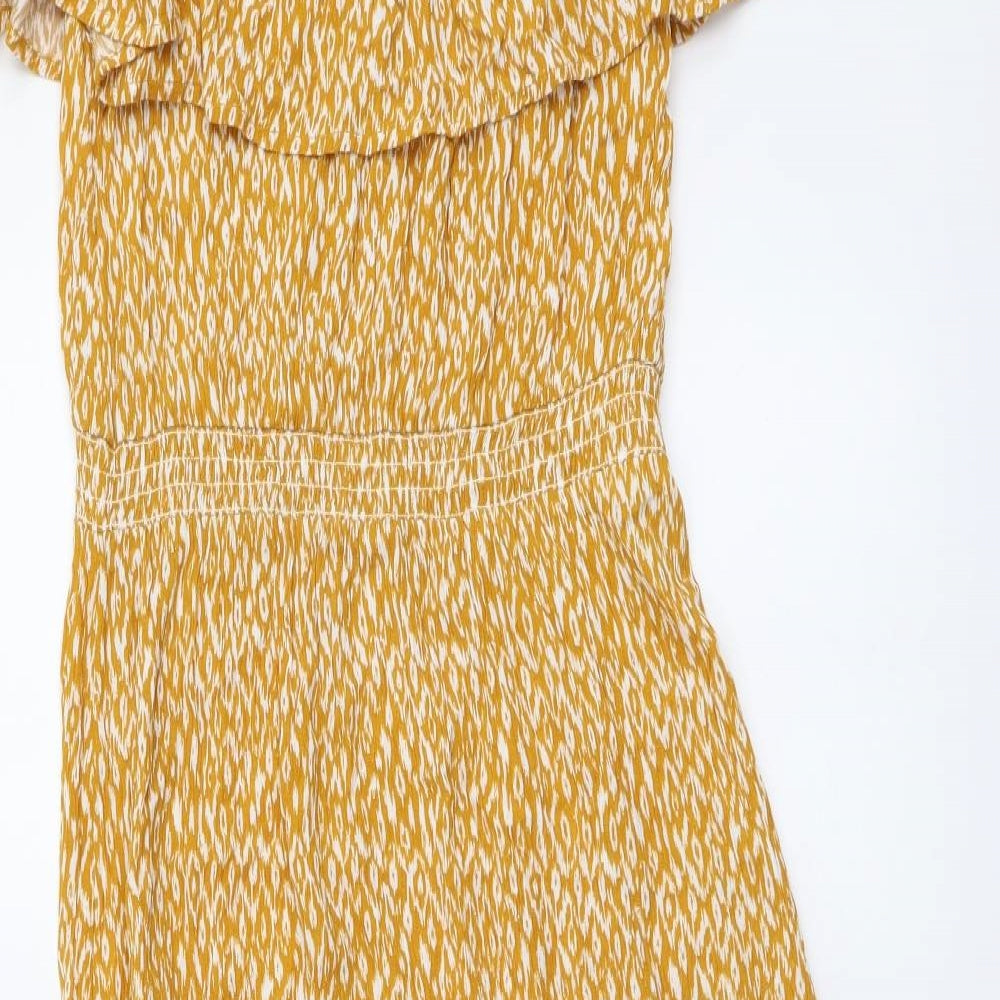 Nutmeg Womens Yellow Floral Viscose A-Line Size 8 Off the Shoulder Pullover