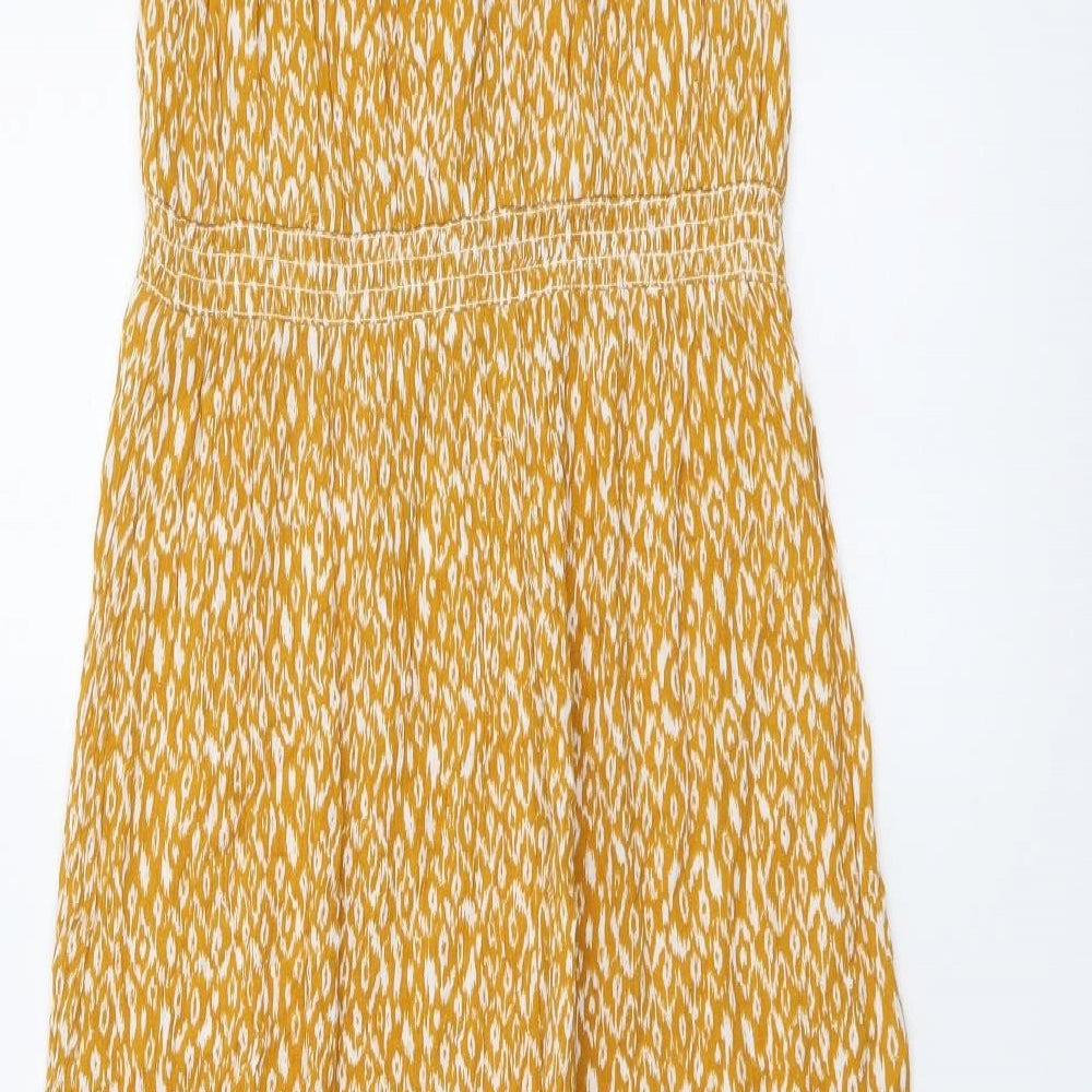 Nutmeg Womens Yellow Floral Viscose A-Line Size 8 Off the Shoulder Pullover