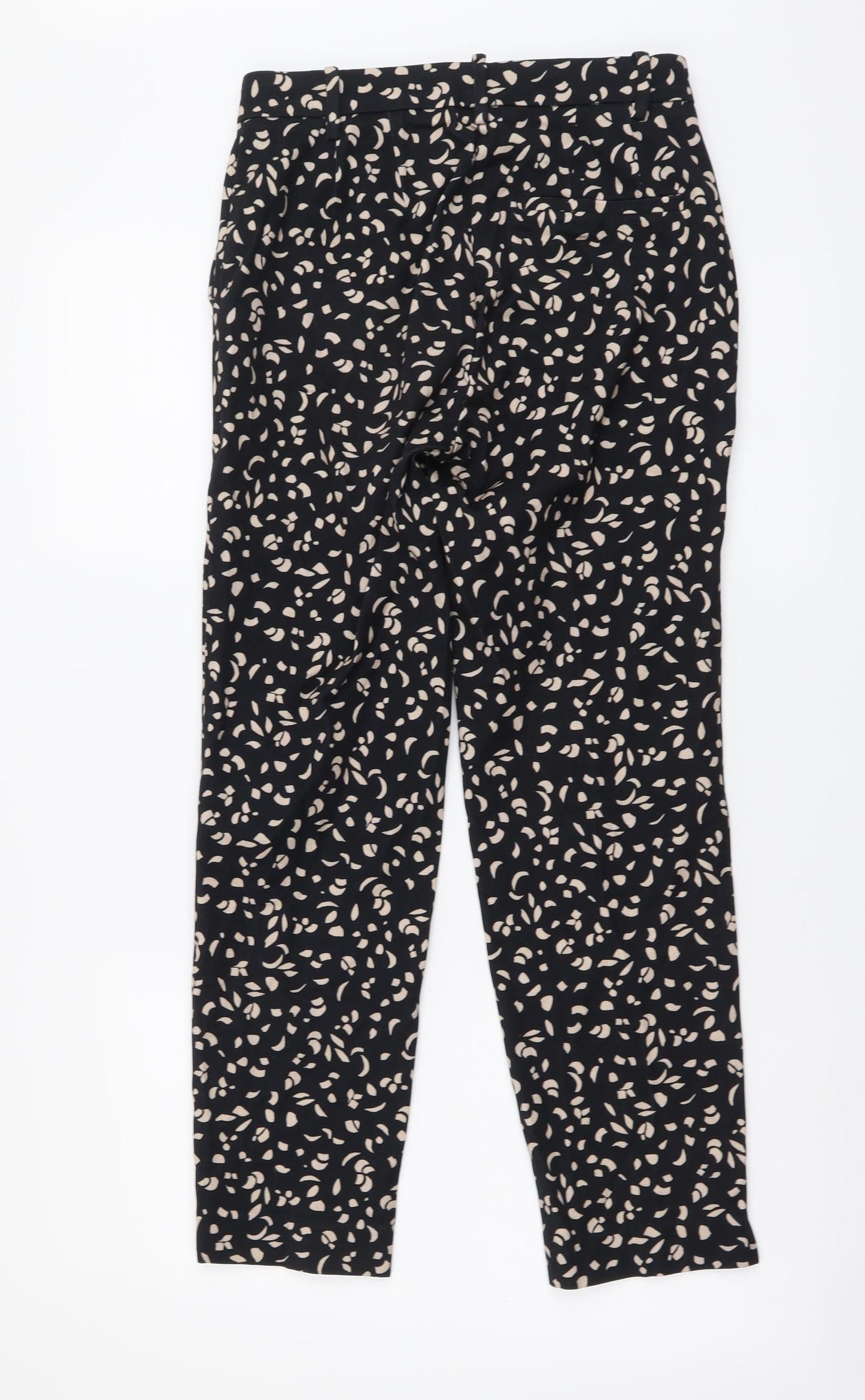 Marks and Spencer Womens Black Geometric Viscose Chino Trousers Size 6 L26 in Regular Button