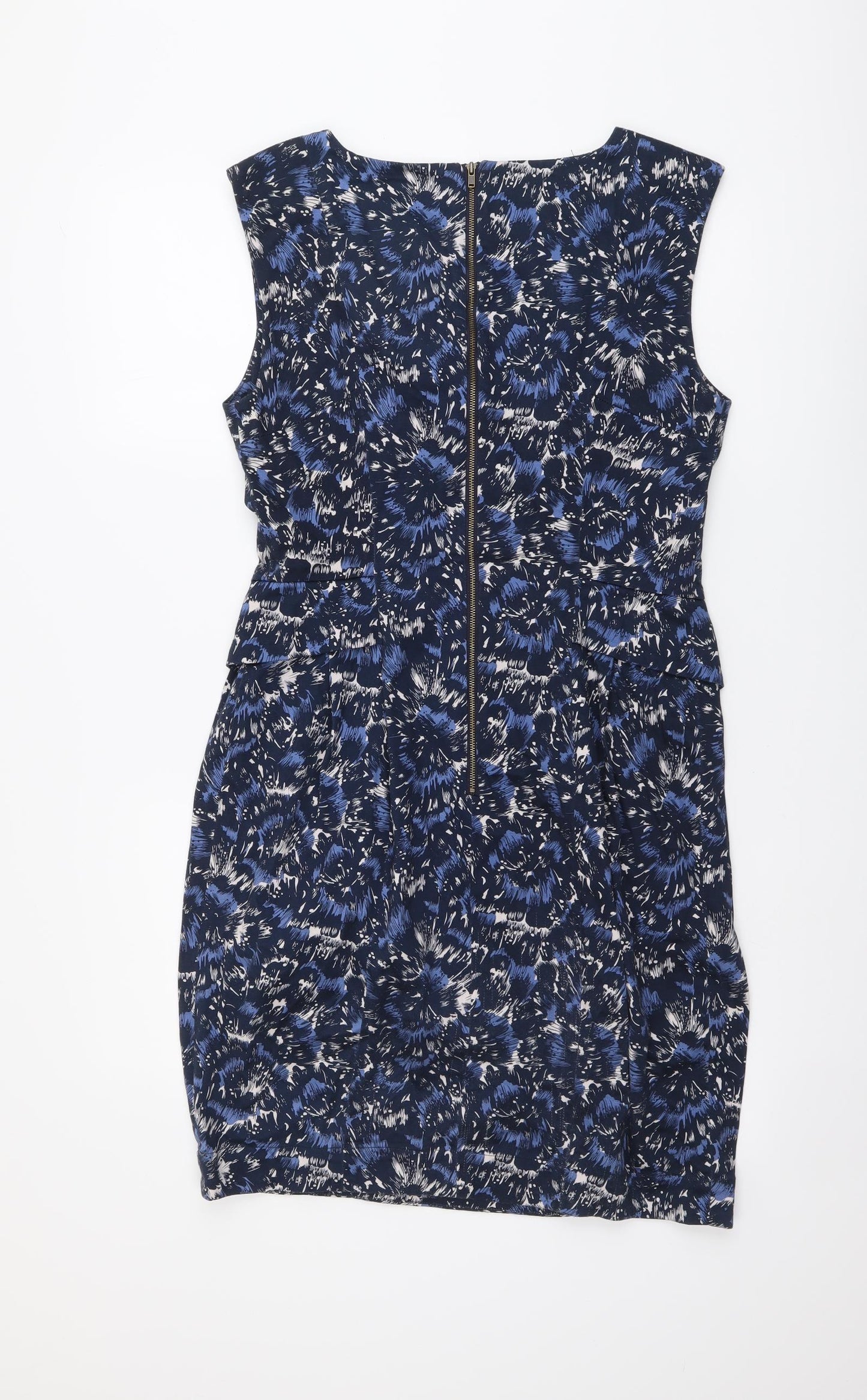 French Connection Womens Blue Floral Cotton A-Line Size 12 Round Neck Zip