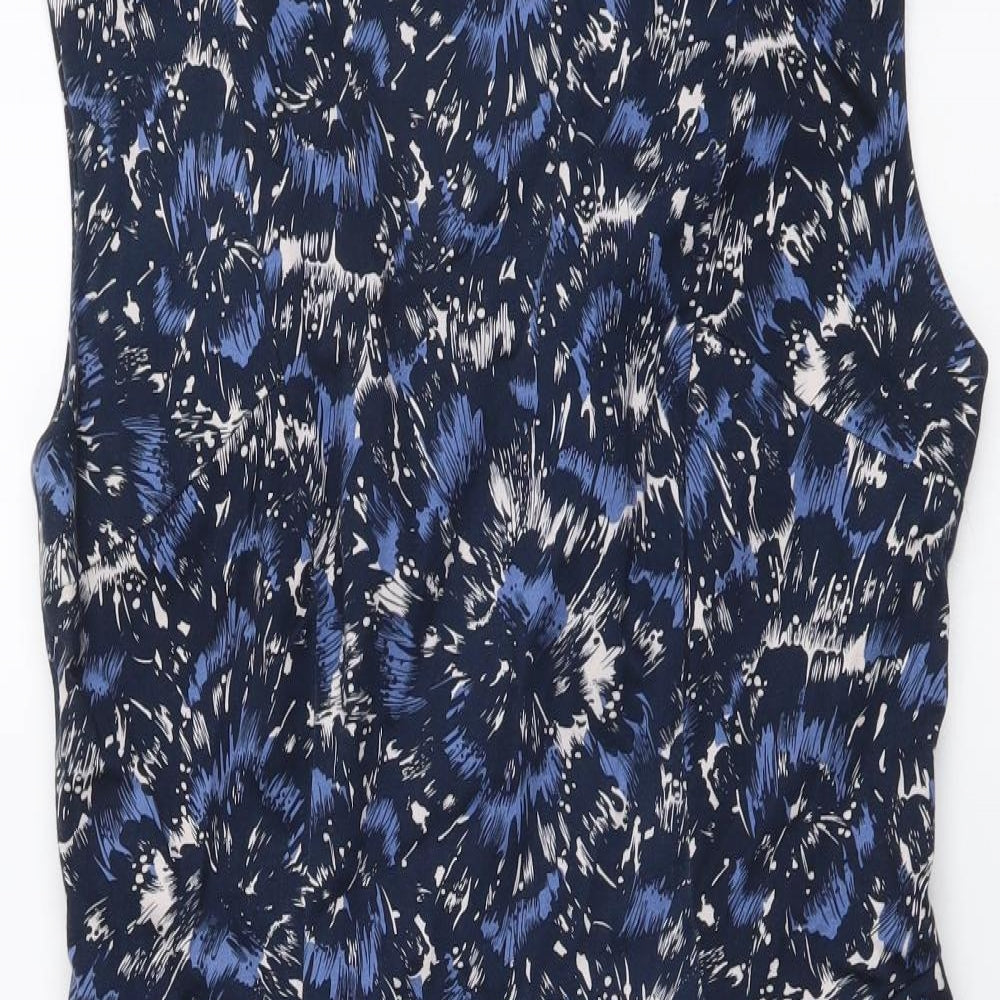 French Connection Womens Blue Floral Cotton A-Line Size 12 Round Neck Zip