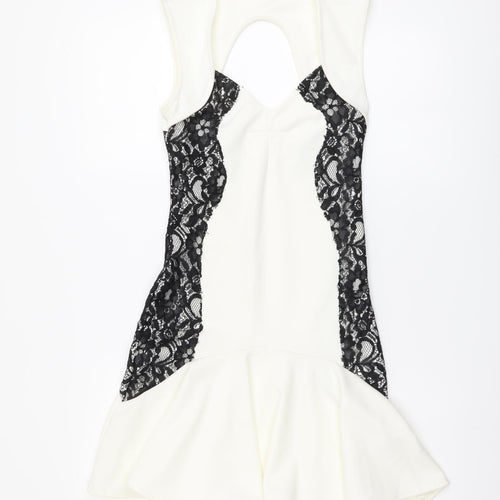 River Island Womens Ivory Polyester Mermaid Size 6 V-Neck Zip - Lace Detail