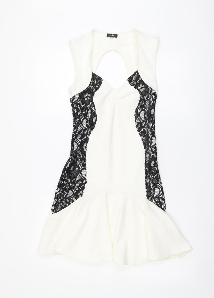 River Island Womens Ivory Polyester Mermaid Size 6 V-Neck Zip - Lace Detail