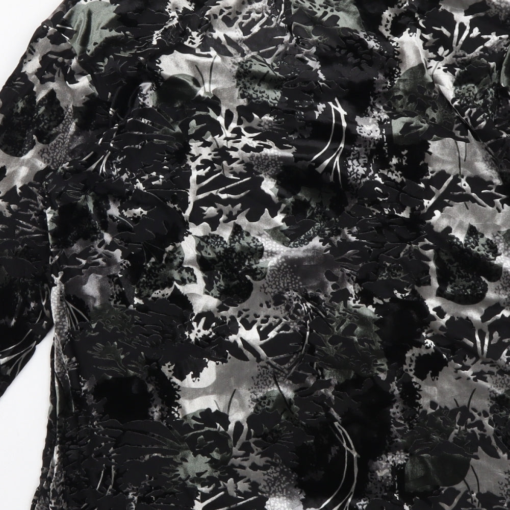 Preworn Womens Black Floral Polyester Basic T-Shirt Size 14 Square Neck