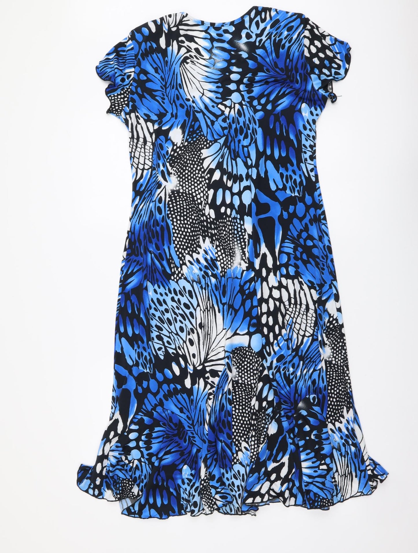 Preworn Womens Blue Geometric Polyester A-Line Size M V-Neck Pullover