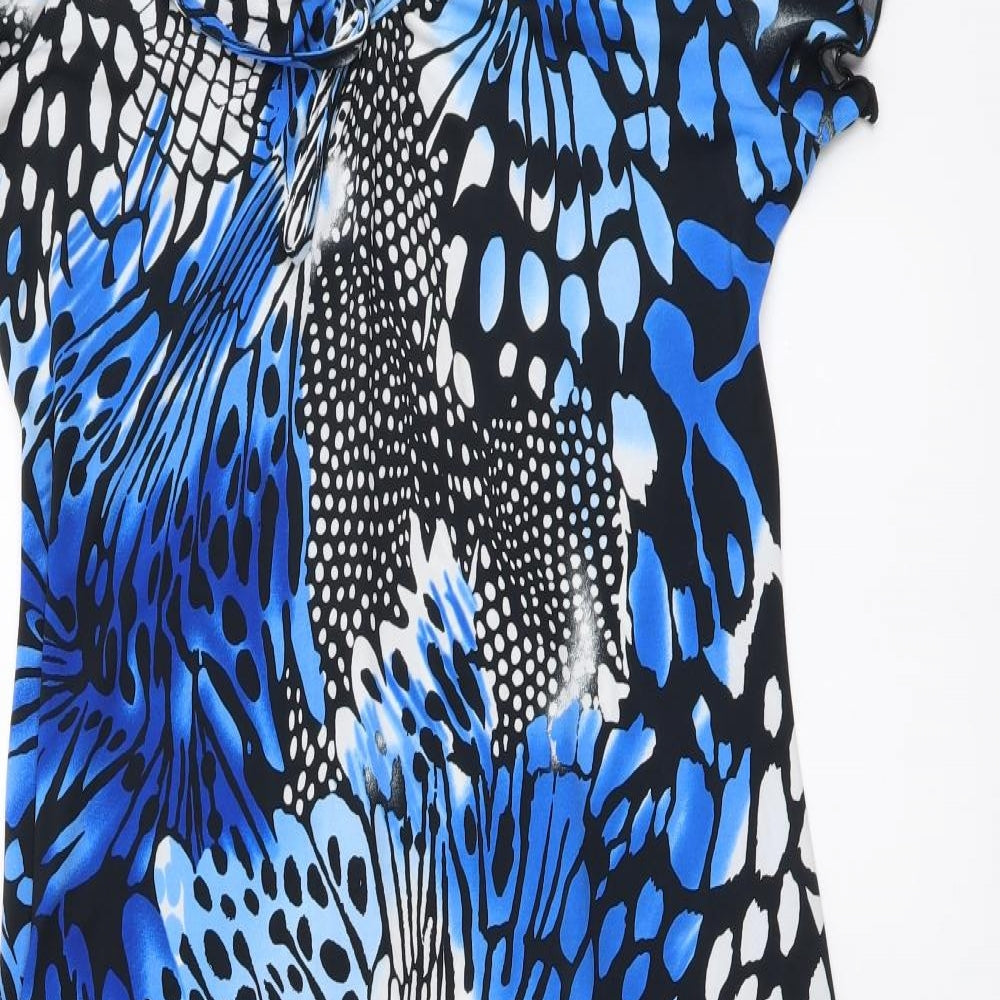 Preworn Womens Blue Geometric Polyester A-Line Size M V-Neck Pullover