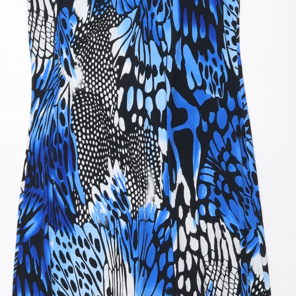 Preworn Womens Blue Geometric Polyester A-Line Size M V-Neck Pullover