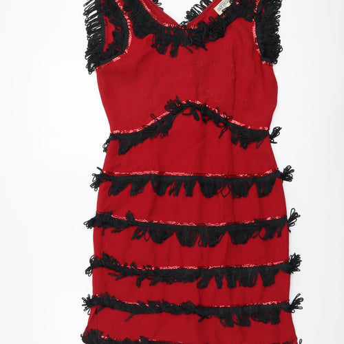 Annie Brooks Womens Red Polyester Mini Size 8 V-Neck Zip