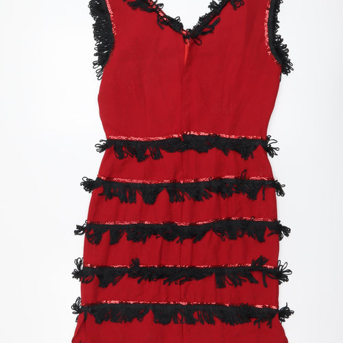 Annie Brooks Womens Red Polyester Mini Size 8 V-Neck Zip