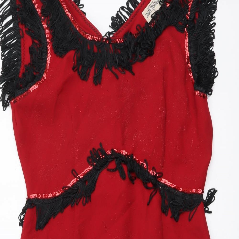 Annie Brooks Womens Red Polyester Mini Size 8 V-Neck Zip