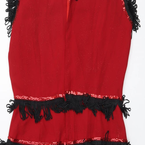Annie Brooks Womens Red Polyester Mini Size 8 V-Neck Zip