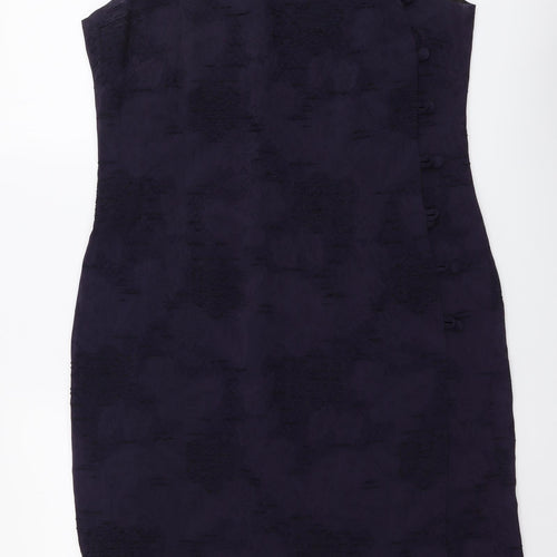 Kaliko Womens Purple Floral Polyester A-Line Size 14 Mock Neck Button