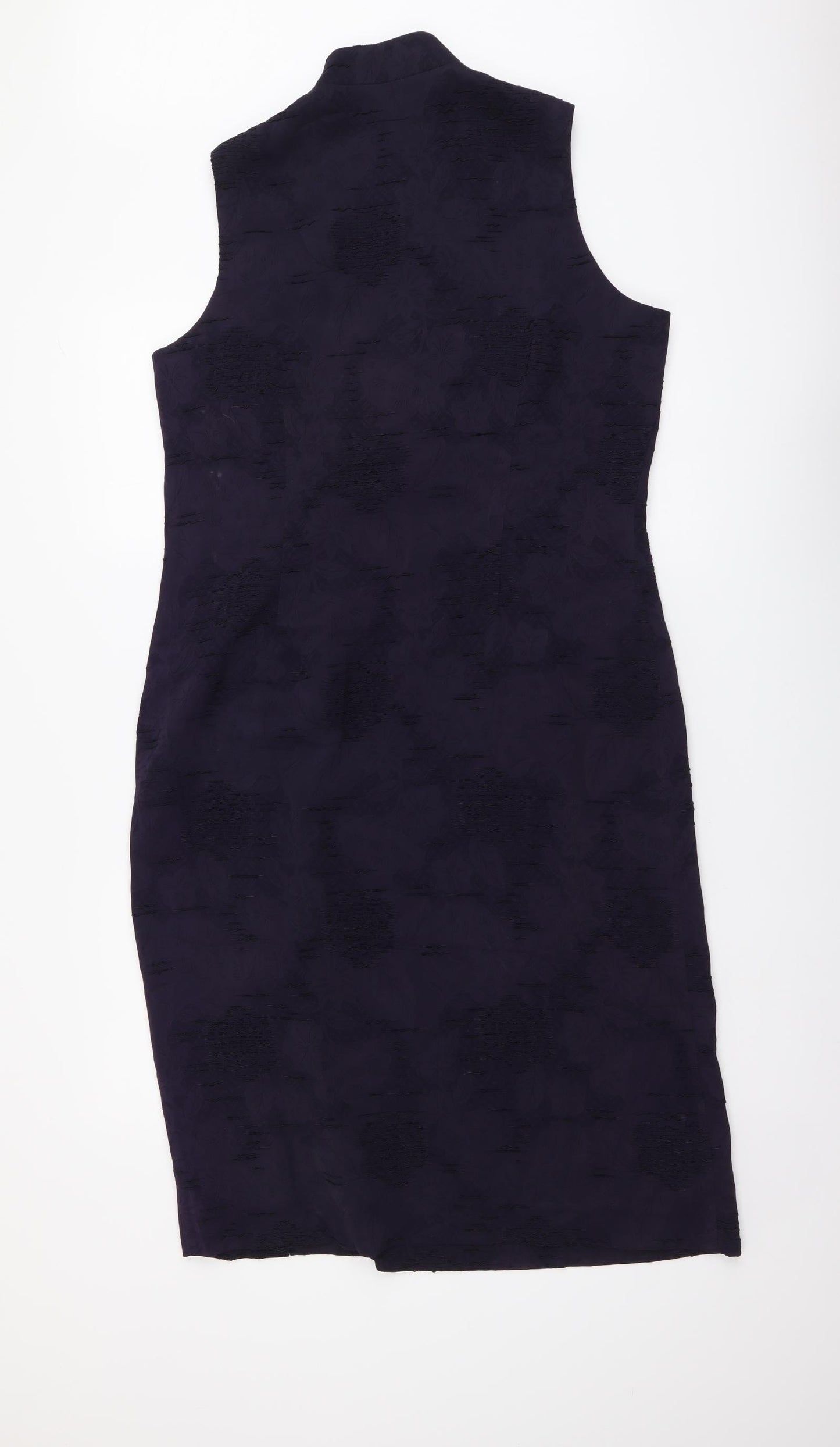 Kaliko Womens Purple Floral Polyester A-Line Size 14 Mock Neck Button