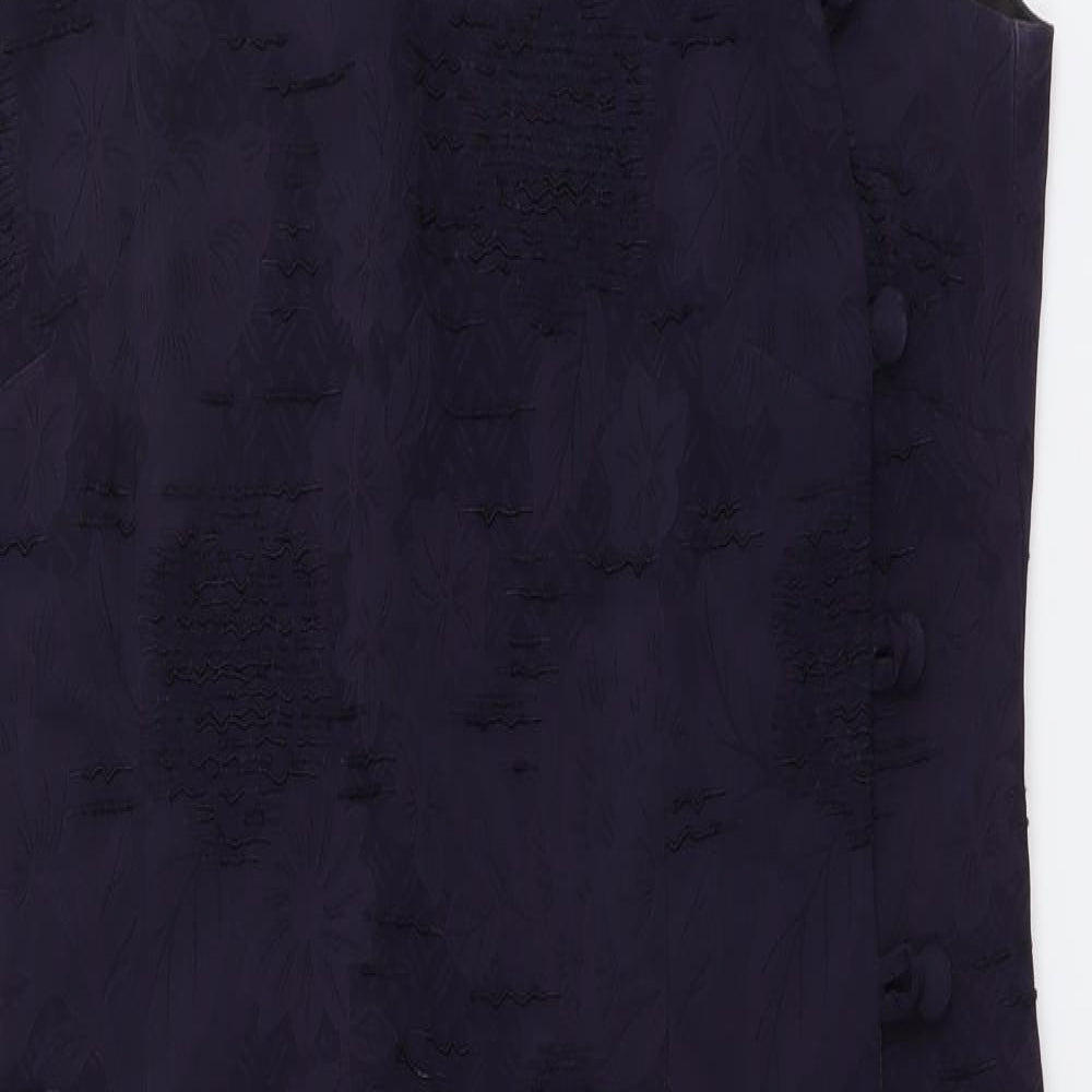 Kaliko Womens Purple Floral Polyester A-Line Size 14 Mock Neck Button