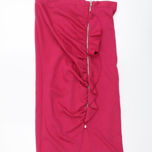 River Island Womens Pink Polyester A-Line Skirt Size 8 Zip