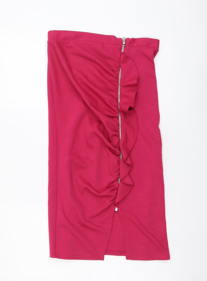 River Island Womens Pink Polyester A-Line Skirt Size 8 Zip