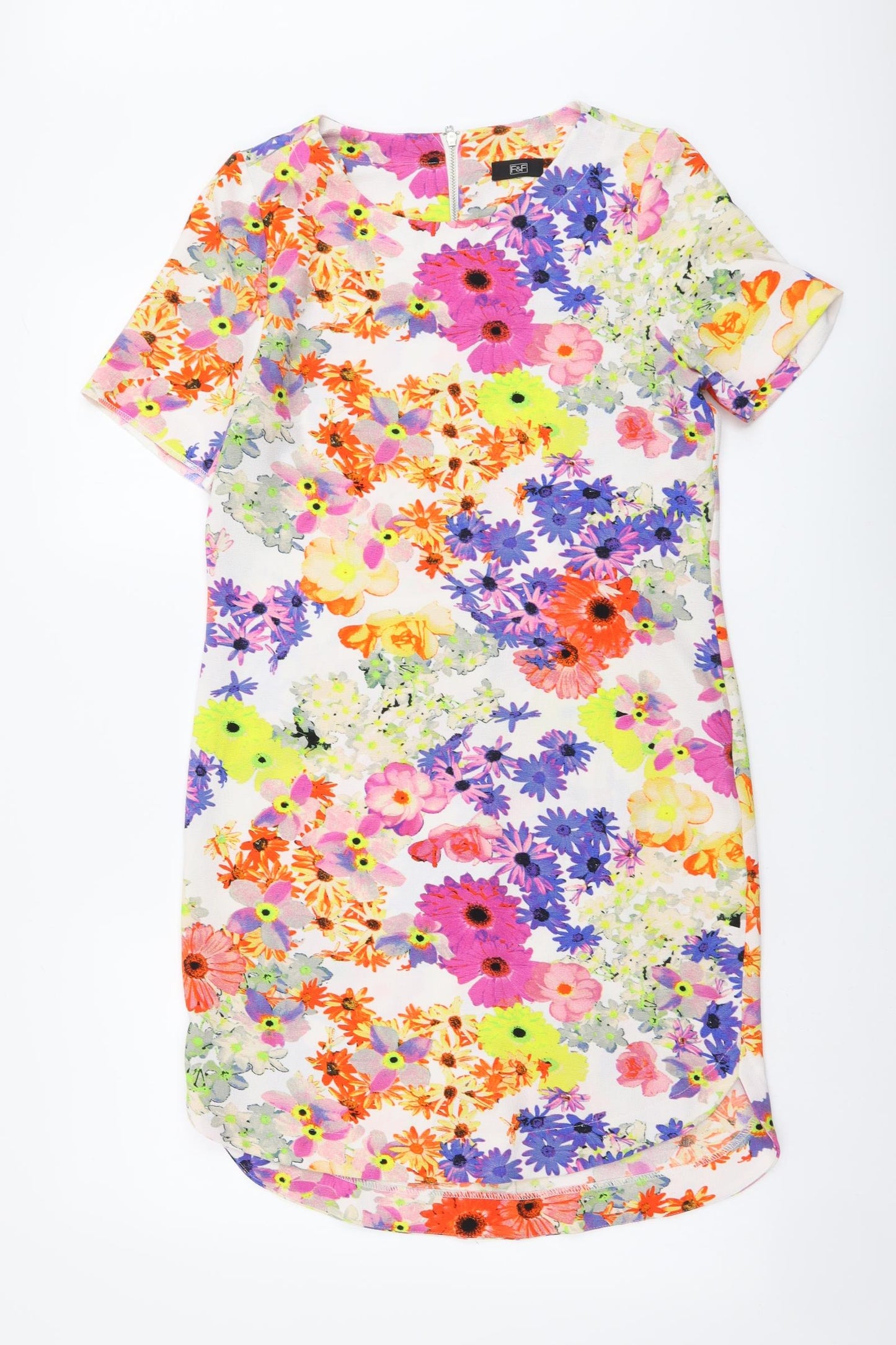 F&F Womens Multicoloured Floral Polyester A-Line Size 6 Round Neck Zip