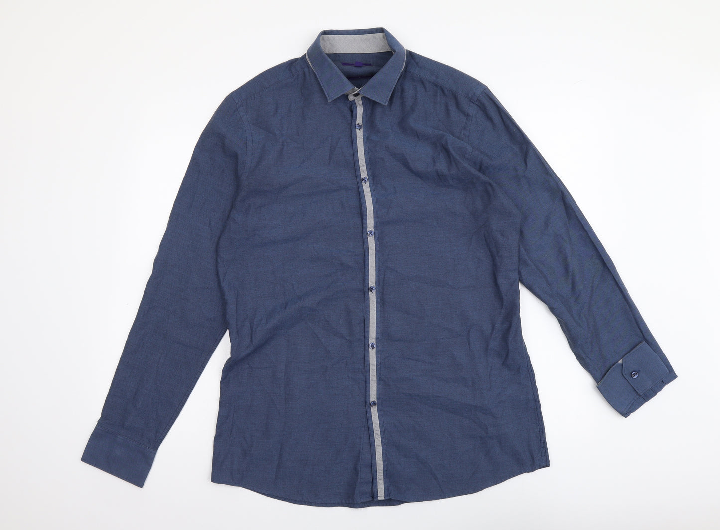 NEXT Mens Blue Polyester Button-Up Size 16 Collared Button