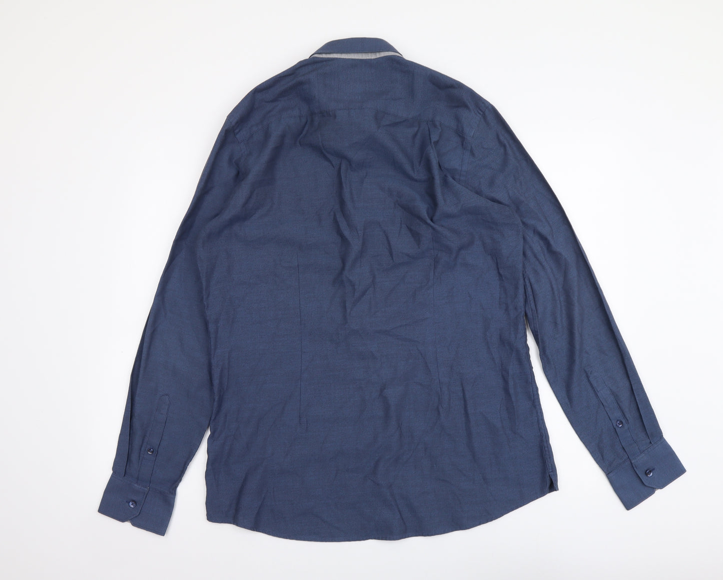 NEXT Mens Blue Polyester Button-Up Size 16 Collared Button