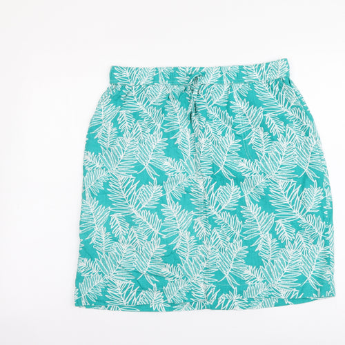 Stock Shop Womens Green Floral Cotton A-Line Skirt Size 14 Drawstring