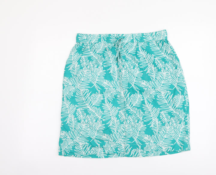 Stock Shop Womens Green Floral Cotton A-Line Skirt Size 14 Drawstring
