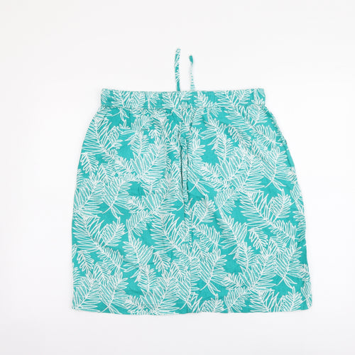 Stock Shop Womens Green Floral Cotton A-Line Skirt Size 14 Drawstring