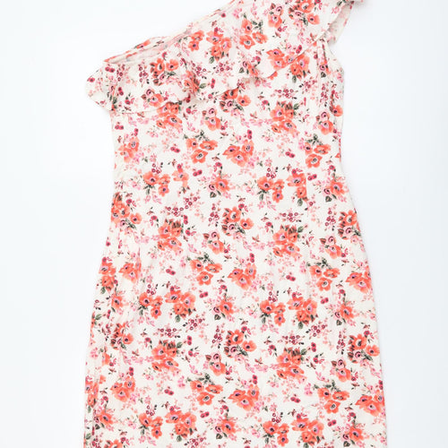 Warehouse Womens Multicoloured Floral Cotton Mini Size 12 One Shoulder Zip