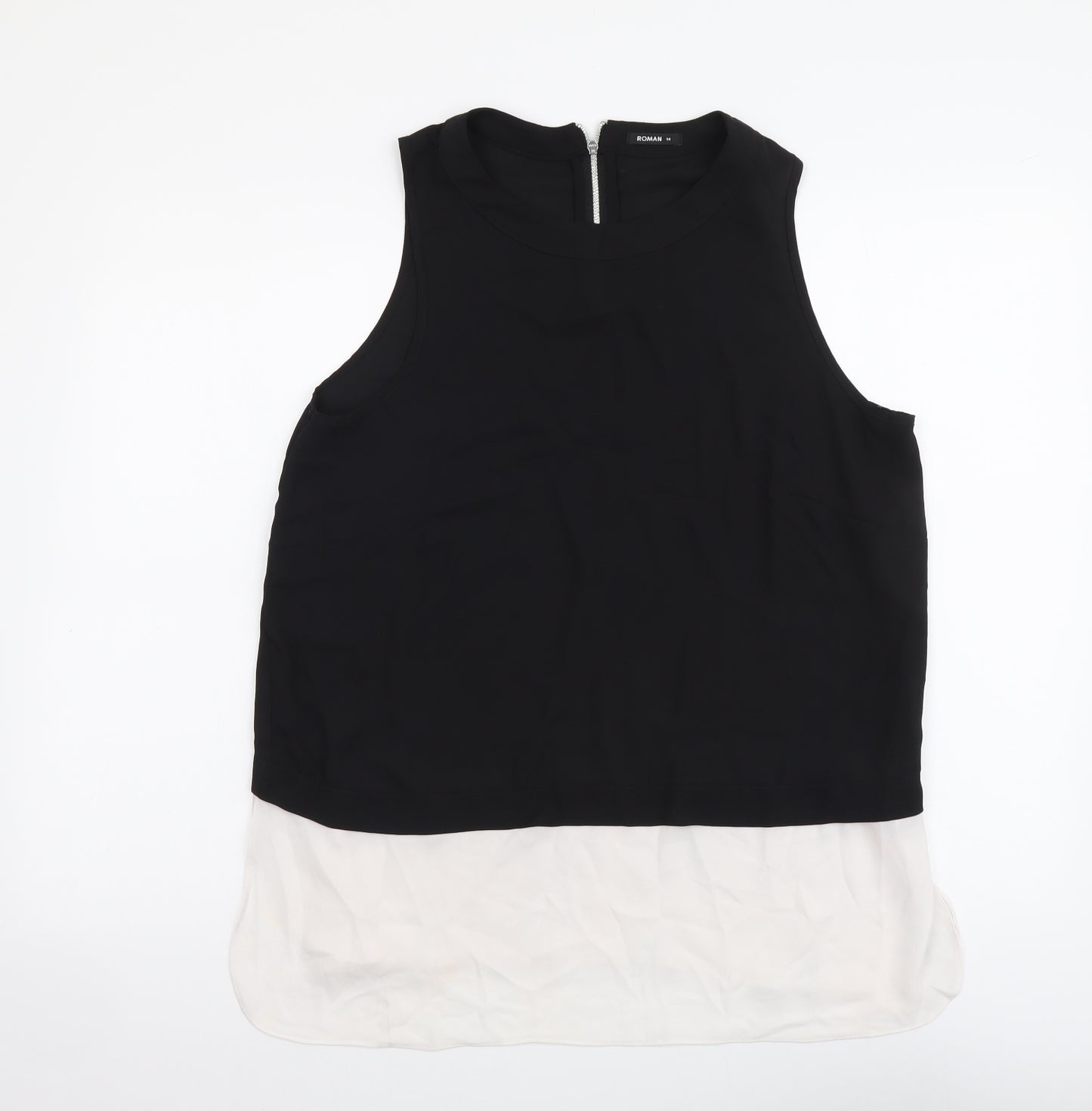 Roman Womens Black Polyester Basic T-Shirt Size 14 Mock Neck