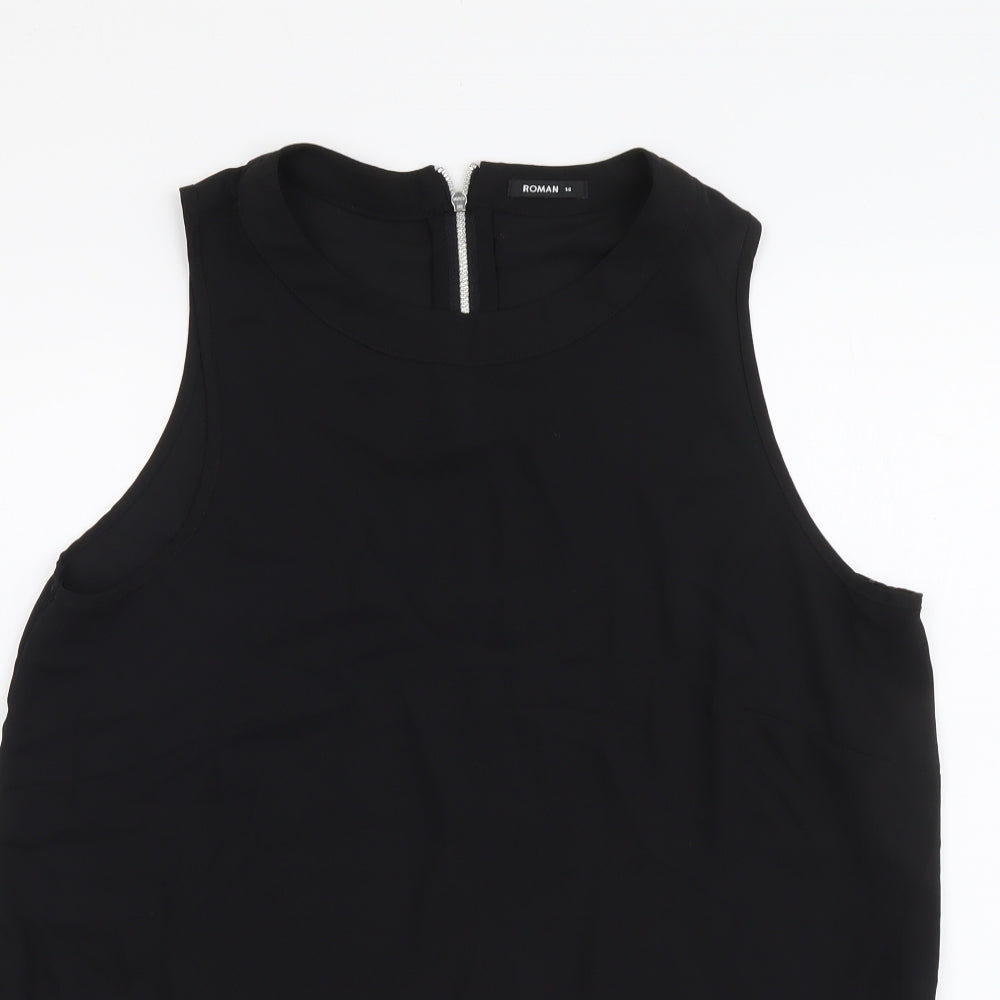 Roman Womens Black Polyester Basic T-Shirt Size 14 Mock Neck