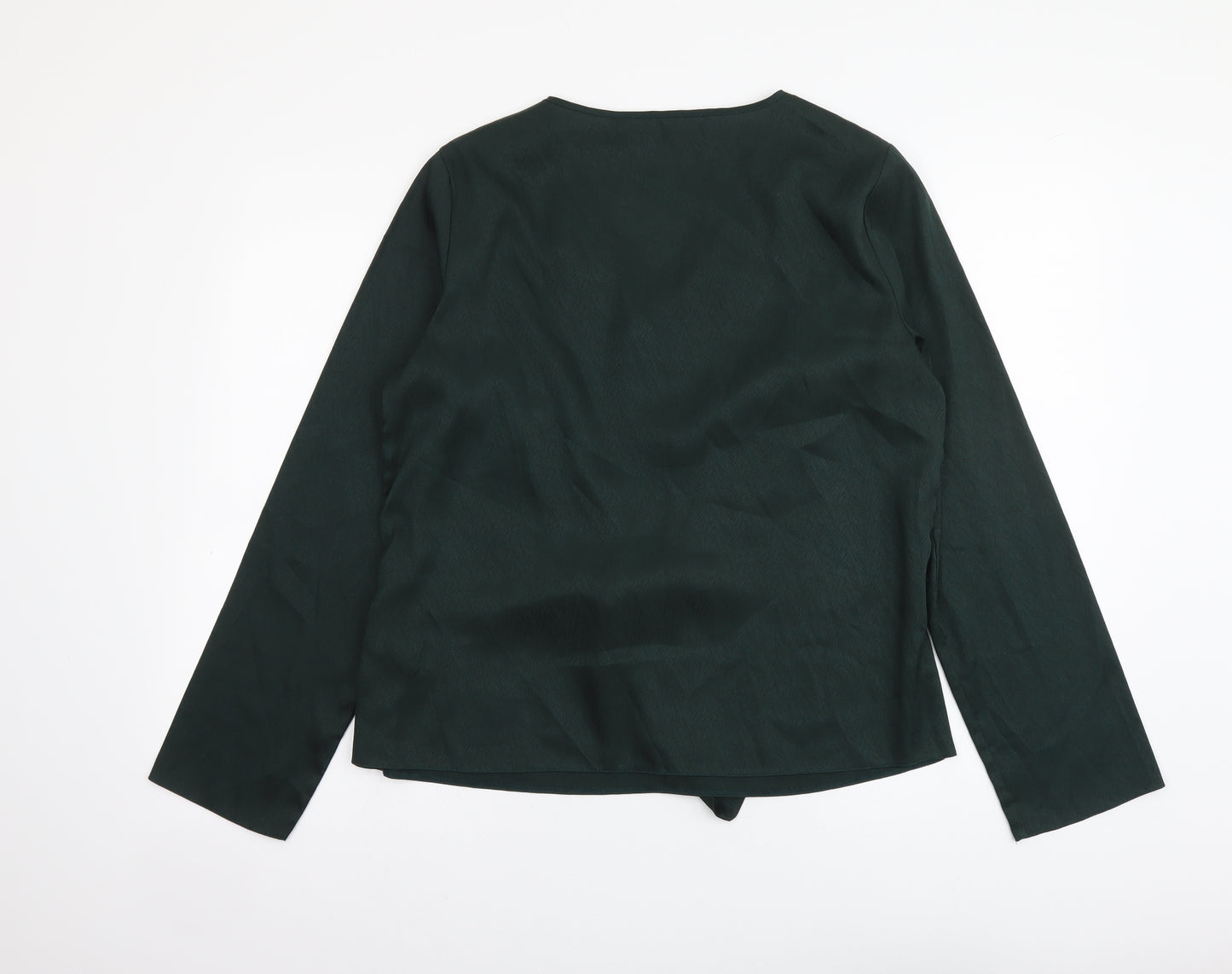 Preworn Womens Green Polyester Basic Blouse Size 12 V-Neck - Knot Front