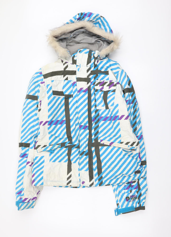 Protest Womens Multicoloured Geometric Rain Coat Coat Size S Zip