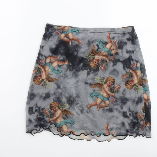 SheIn Womens Grey Geometric Polyester Mini Skirt Size S - Cherub Print