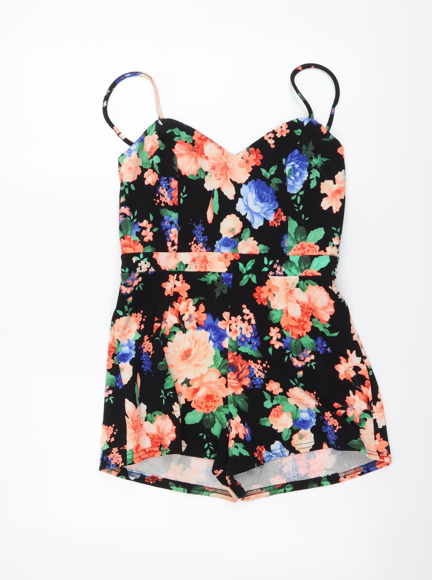 New Look Womens Black Floral Polyester Playsuit One-Piece Size 8 Zip