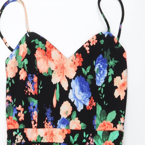 New Look Womens Black Floral Polyester Playsuit One-Piece Size 8 Zip