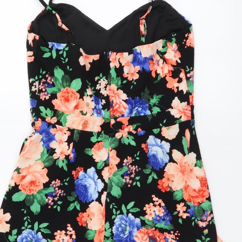 New Look Womens Black Floral Polyester Playsuit One-Piece Size 8 Zip