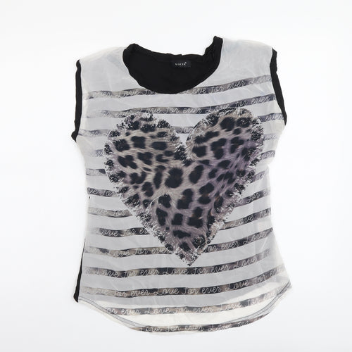 Nikka Womens Multicoloured Geometric Polyester Basic T-Shirt Size M Boat Neck